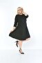 Women's Black Plus Size Flared Dress with Sleeves - 8