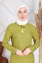 Women's Green Cotton Viscose Polka Dot Hijab Dress