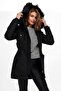 Women's Black Hooded Coat 15213755 - 5
