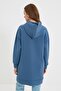 Navy Blue Oversize Scuba Sweatshirt - With Hood and Pocket TCTAW22TW0151 - 8