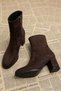 Women's Suede Thick Heel Booties with Zip Detail, Light Brown