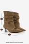 Women's Pointed Toe, Ruched, Suede, Slim-Heeled, Zipperless Casual Boots in Light Taupe Suede - 8