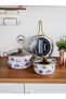 Lilium Titanium-Coated 7-Piece Cookware Set - Rose Pattern - Enamel Exterior Coating - 5