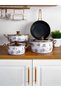 Lilium Titanium-Coated 7-Piece Cookware Set - Rose Pattern - Enamel Exterior Coating - 7