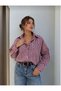 Oversized Plaid Shirt with a Pocketed Collar and Rhinestones