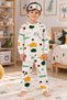Boys' Cotton-Brushed Inside White Safari-Print Long-Sleeve Winter Pajama Set with Eye Patch