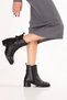Women's Genuine Leather Double-Buckle Heeled Boots, Item No. 8050, Black - 8