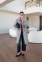 Black Gingham Straight-Cut Lined Midi Trench Coat - 2
