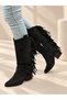 Arizona Black Suede Tasseled 5 cm Heel Dallas Boots Botties - 3