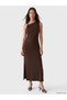 Peak New Season Brown Asymmetrical Neckline Ruched Soft-Touch Dress