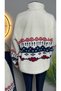 Women's Ecru Plush Sweatshirt, Standard Size, Half-Zip, Mock Neck, Soft-Textured, Relaxed Fit, Winter Top, Ethnic Patterned - 8
