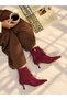 Savanna Bordo Suede 5 cm Thin Heel Tassel Detail Women's Boots Botti̇e