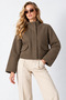 AGLİMMER Women's Oversized Short Suede Jacket with Invisible Zipper, Mock Neck, and Hidden Pocket - 4