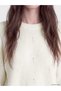 TWO MT SHOP QUALITY LCW Modest Ecru Oval-Neck Rhinestone Women's Knit Sweater - 3