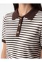 TWO MT SHOP QUALITY LCW EVERYDAY Brown Striped Women's Polo Collar Knit Sweater - 3