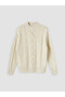 TWO MT SHOP QUALITY Ecru Oval-Neck Patterned Women's Knit Sweater - 5