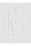 TWO MT SHOP QUALITY LCW Modest Ecru Tie-Detail Striped Women's Shirt Tunic - 5