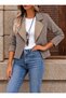 Women's Contrast Collar Patterned Short Blazer / Jacket - 2