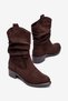 Brown Suede Chunky-Heeled Ruched Boots with Slouchy Style - 3