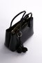 Shiny Leather Tasseled Shoulder Bag, Black - 4