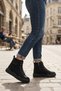 Women's Black Suede Lace-Up Boots with Zipper and Thick Soles for Everyday Wear