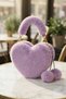 Purple Plush-Shaped Women's Clutch Bag with Chain Detail and Pom-Poms - 4