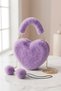 Purple Plush-Shaped Women's Clutch Bag with Chain Detail and Pom-Poms - 6