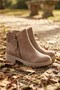 Women's Taupe Color Suede Short Boots with Side Zipper, Thick Treaded Sole, Casual Booties - 2