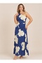 Blue and White Floral Print One-Shoulder Long Satin Evening Gown for Graduation, Weddings, and Formal Events - 4