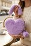 Purple Plush-Shaped Women's Clutch Bag with Chain Detail and Pom-Poms - 2