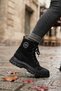Women's Black Suede Lace-Up Boots with Embroidery Detail, Zip Detail, and Thick Treaded Sole - 3