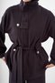 Women's Mock Neck Suit with Invisible Zipper, Gold Button Details, and Tie-Detail in Anthracite - 8