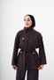 Women's Mock Neck Suit with Invisible Zipper, Gold Button Details, and Tie-Detail in Anthracite - 5