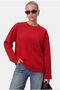Women's Boxy 100% Cotton, Textured, Decorative Collar, Interlock, Long-Sleeve Red T-Shirt