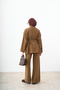 Women's Mock Neck Suit with Invisible Zipper, Gold Button Details, and Tie-Detail, taupe color - 6