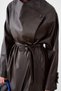 Women's Lined, Collared, Button-Up, Double-Pocketed, Tie-Detail Leather Trench Coat, Brown - 5