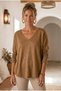 Italian Mustard-Colored V-Neck Long-Sleeve Soft-Textured Angora Knit Blouse 70 60