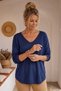 Italian Navy Blue V-Neck Long-Sleeve Soft-Textured Angora Knit Blouse 70 60 - 3