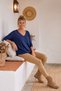 Italian Navy Blue V-Neck Long-Sleeve Soft-Textured Angora Knit Blouse 70 60 - 5