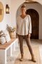 Italian Beige V-Neck Long-Sleeve Soft-Textured Angora Knit Blouse 70 60 - 5
