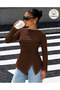 Cotton Blouse with Lace Details, Asymmetrical Cut, and Long Sleeves 0260
