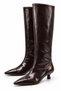 Cedric Women's Black Suede Texture Pointed Toe Low Cat Heel Long Boots - 5