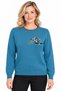 Women's Crew-Neck Wool Sweater embellished with stones on the chest - A.Petrol - 2
