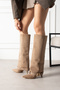 CLARA Suede Gold Buckle Detail High-Heeled Stylish Boots - 2