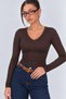 Women's Ribbed Knit V-Neck Blouse / T-Shirt