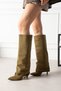 CLARA Suede Gold Buckle Detail High-Heeled Stylish Boots - 4