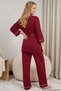 Burgundy Front-Tie-Detail, Ruffled Viscose Knit Maternity and Postpartum Pajama Set 8095 - 5