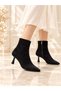 CATHY Women's Black Luxury Suede Pointed Toe Zip-Up Boots 7 cm Stiletto-Heel Short Booties - 2