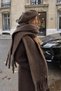 Puffy Lightweight Taupe Color Mink Scarf - French Artist Felt Mocha Two-Piece Set - 2