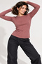 Women's Long-Sleeved Basic Blouse with Front Seam Detail and Boat Neck - 2